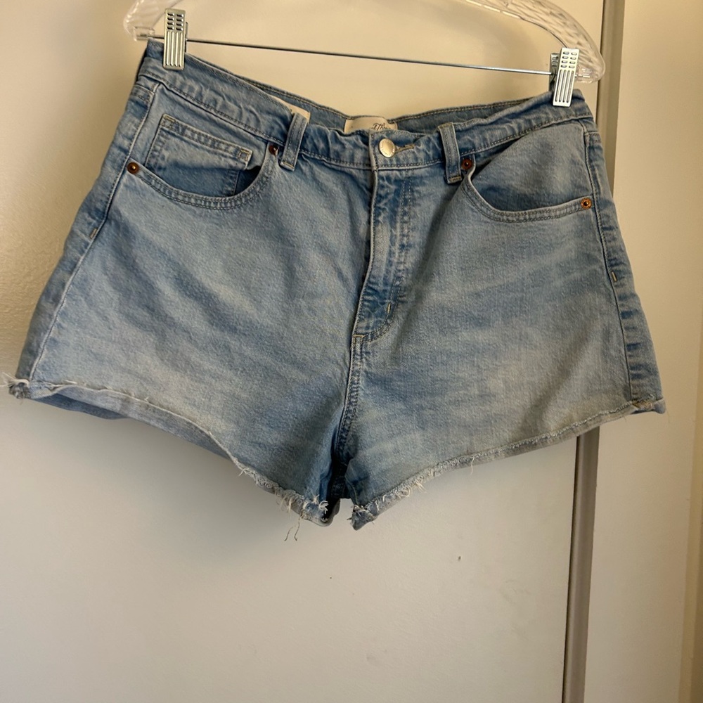 Universal Thread Blue High Waisted Jean Shorts with Frayed Hem